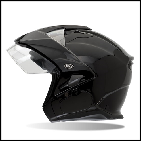 BELL MAG-9 OPEN FACE HELMET WITH VISOR, SHIELD, & INTERNAL DROP-DOWN SUNSHIELD - GLOSS BLACK