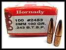 HORNADY 6mm/243 CAL. 100 GR. INTERLOCK BOAT TAIL SPIRE POINT RELOADING BULLETS