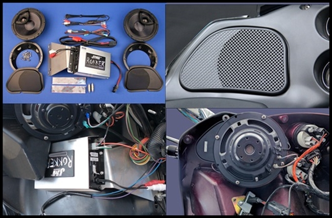 J&M ROKKER Performance Series 200w 2-Speaker/Amp Kit for 98-13 Harley RoadGlide/Ultra