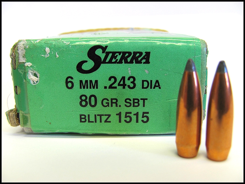 SIERRA 6MM/243 CAL. 80 GR. SPITZER BOAT TAIL BLITZ RELOADING BULLETS