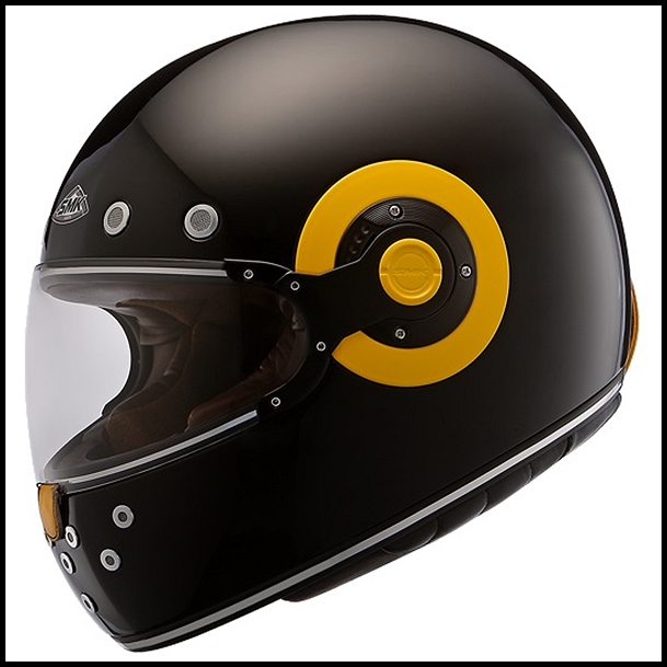 SMK RETRO FULL-FACE HELMET - GLOSS BLACK WITH YELLOW SIDE PLATES