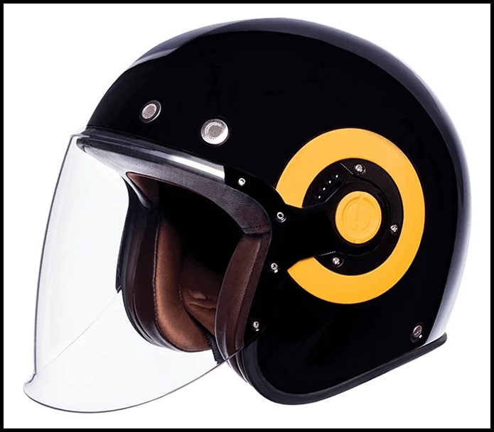 SMK RETRO JET OPEN-FACE HELMET - GLOSS BLACK WITH YELLOW SIDE PLATES - GL240
