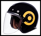 SMK RETRO JET OPEN-FACE HELMET - GLOSS BLACK WITH YELLOW SIDE PLATES - GL240