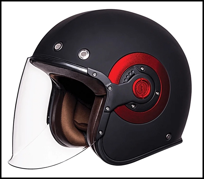 SMK RETRO JET OPEN-FACE HELMET - MATTE BLACK WITH RED SIDE PLATES - MA230