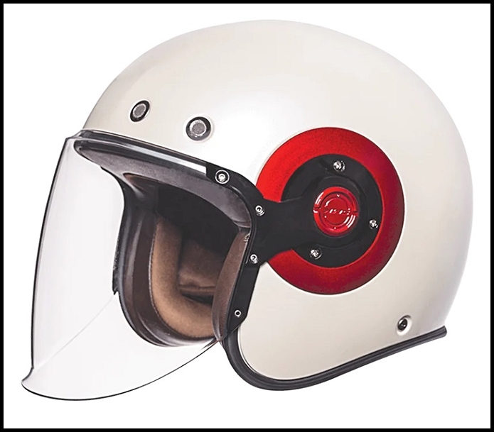 SMK RETRO JET OPEN-FACE HELMET - GLOSS PEARL WHITE WITH RED SIDE PLATES - GL130