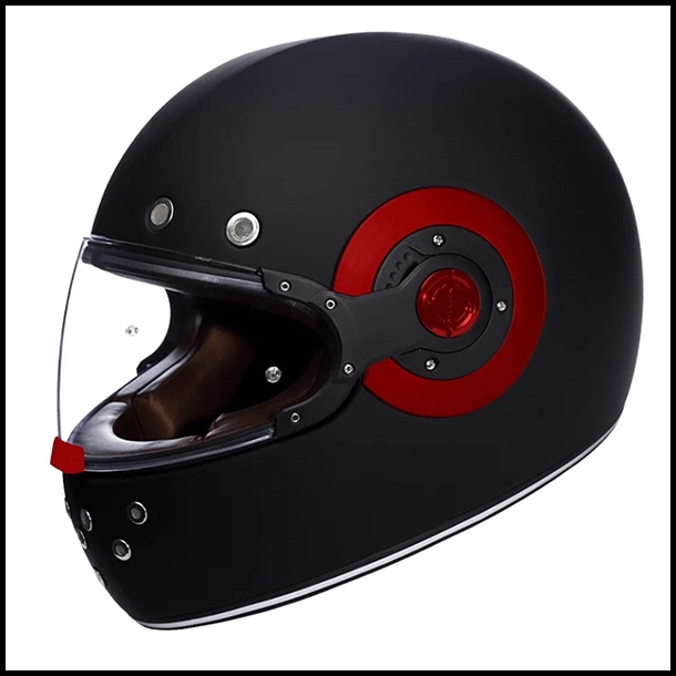 SMK RETRO FULL-FACE HELMET - MATTE BLACK WITH RED SIDE PLATES - MA230