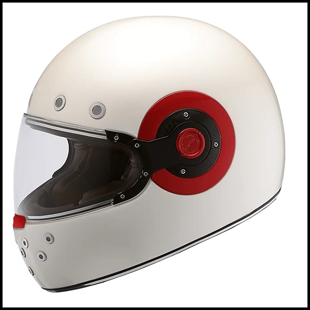 SMK RETRO FULL-FACE HELMET - GLOSS WHITE WITH RED SIDE PLATES