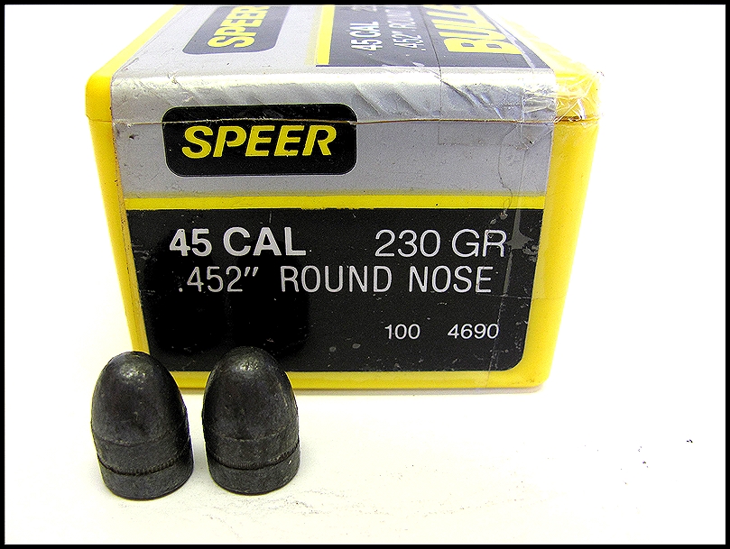 SPEER 45 CAL. 230 GR. LEAD ROUND NOSE RELOADING BULLETS