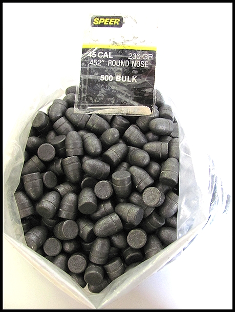 SPEER 45 CAL. 230 GR. LEAD ROUND NOSE RELOADING BULLETS - BULK PACKAGED QTY. OF 480 (+/-)