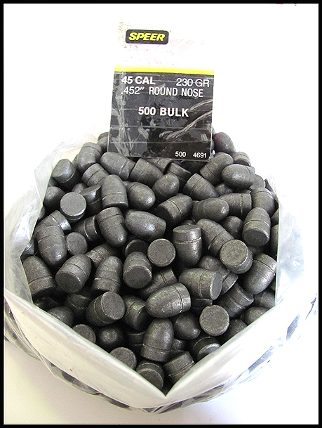 SPEER 45 CAL. 230 GR. LEAD ROUND NOSE RELOADING BULLETS - BULK PACKAGED QTY. OF 500 (+/-)