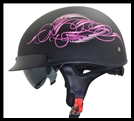 VEGA WARRIOR HALF HELMET WITH DROP DOWN SUN SHIELD - PINK SCROLL