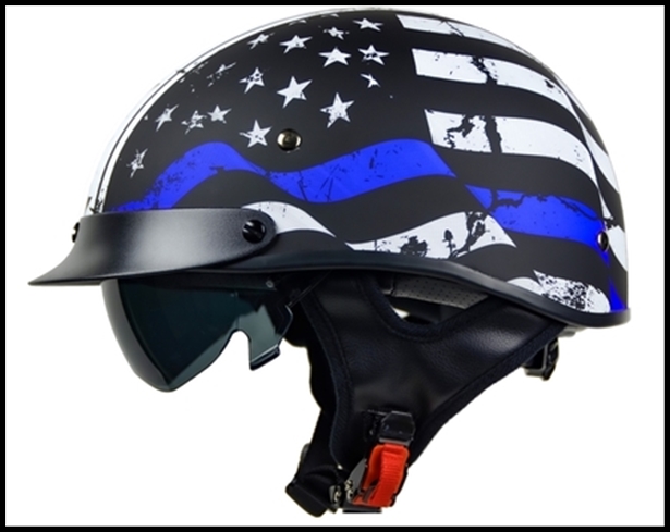 VEGA WARRIOR HALF HELMET WITH DROP DOWN SUN SHIELD - BACK THE BLUE