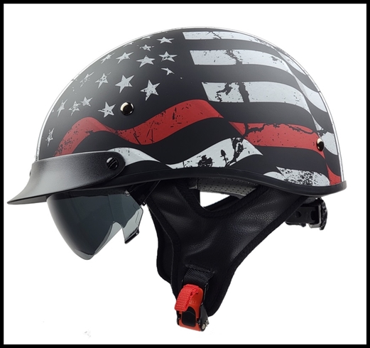 VEGA WARRIOR HALF HELMET WITH DROP DOWN SUN SHIELD - BACK THE RED