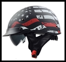 VEGA WARRIOR HALF HELMET WITH DROP DOWN SUN SHIELD - BACK THE RED