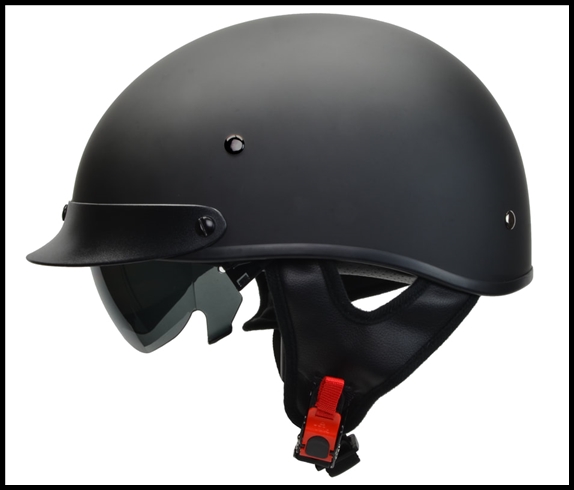 VEGA WARRIOR HALF HELMET WITH DROP DOWN SUN SHIELD - MATTE BLACK