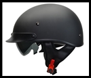 VEGA WARRIOR HALF HELMET WITH DROP DOWN SUN SHIELD - MATTE BLACK