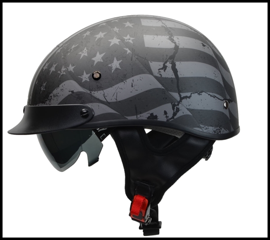 VEGA WARRIOR HALF HELMET WITH DROP DOWN SUN SHIELD - PATRIOTIC FLAG