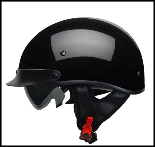 VEGA WARRIOR HALF HELMET WITH DROP DOWN SUN SHIELD - GLOSS BLACK