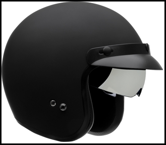 VEGA X390 OPEN FACE HELMET WITH 3 SNAP VISOR AND DROP-DOWN SUNSHIELD - MATTE BLACK